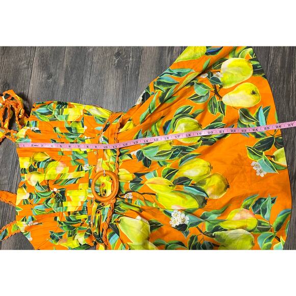 NWT Farm Rio Orange Chic Pears 100% Organic Cotton Mini Dress Belted S Retro - Picture 12 of 14